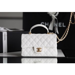 샤넬 핸들 장식의 미니 플랩백 그레인드 카프스킨