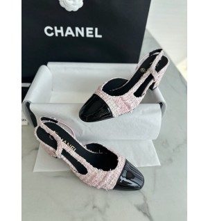 샤넬 트위드 슬링백 미들힐