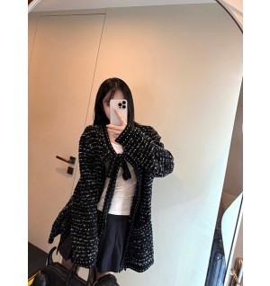 톰브라운 트위드 리본 가디건