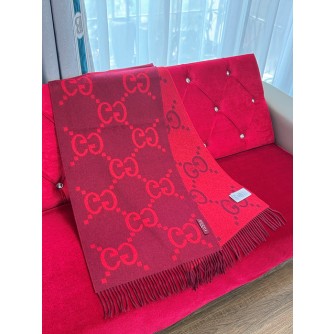 구찌 캐시미어 자카드 머플러 (컬러 레드)