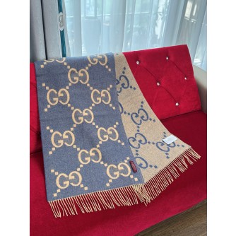 구찌 캐시미어 자카드 머플러 (컬러 블루)