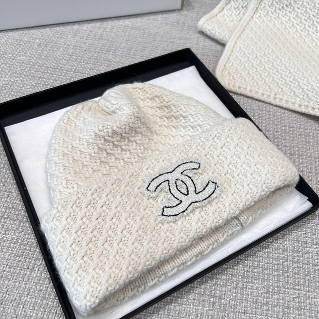 샤넬 캐시미어 CC 로고 비니 & 머플러