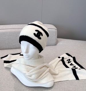 샤넬 코코 로고 니트 비니 & 머플러