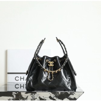 샤넬 25B 크루즈 뉴 호보백그레인드 카프스킨 스몰 (블랙 체인) (25백)