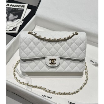 샤넬 클래식백 캐비어스킨 라이트골드 미디움 25.5cm (아웃스티칭) (금장)